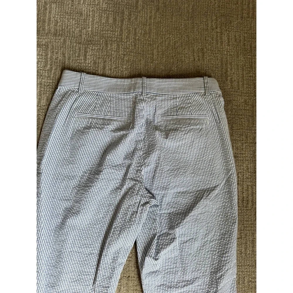 J Crew  Seersucker Pants Womens Size 8 Blue‎ White Stripe Stretch Cotton Beachy - Picture 8 of 9